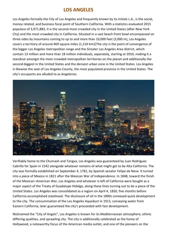 Los Angeles's History,Climate,religion,Economy,Culture and Goverenment