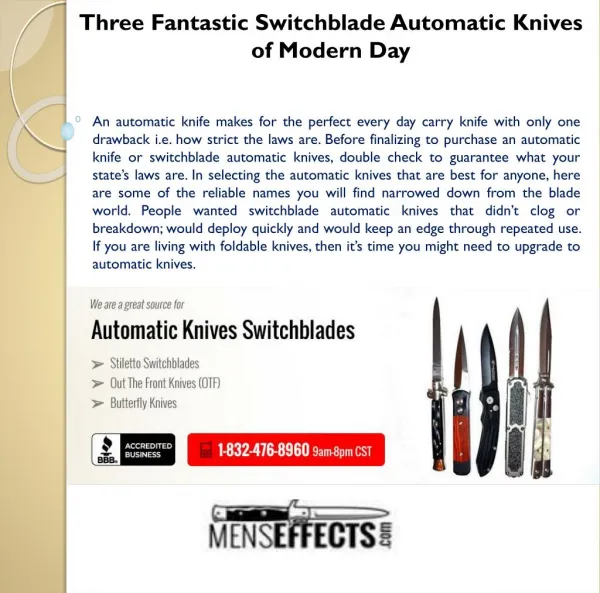 Three Fantastic Switchblade Automatic Knives of Modern Day