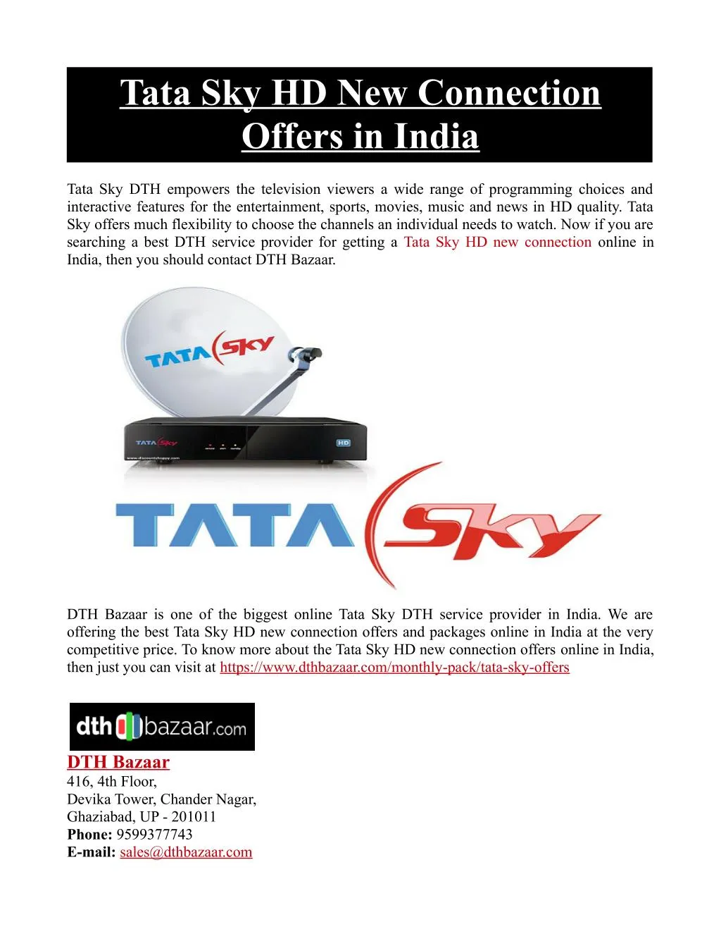 tata sky hd new connection offers in india