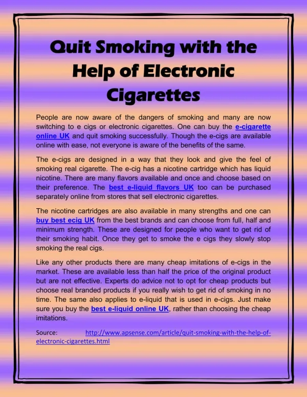 Quit Smoking with the Help of Electronic Cigarettes