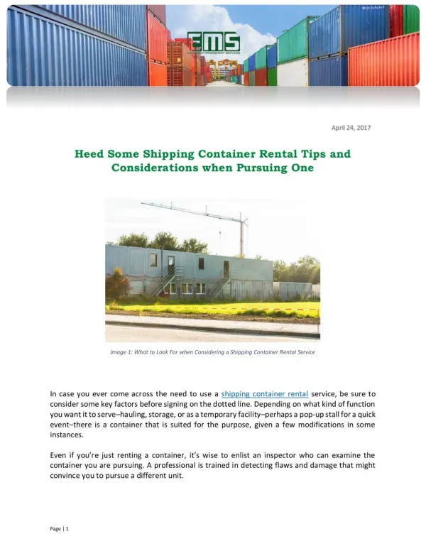Heed Some Shipping Container Rental Tips and Considerations when Pursuing One