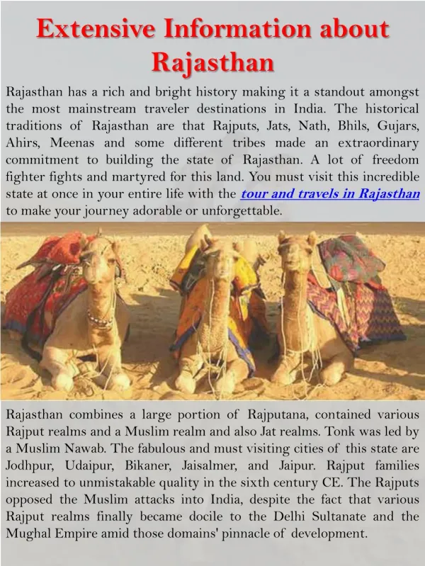 Extensive Information about Rajasthan