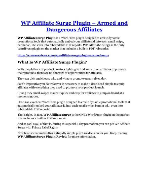 WP Affiliate Surge Plugin Review & (Secret) $22,300 bonus