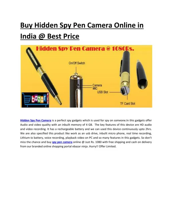 Buy Hidden Spy Pen Camera Online in India