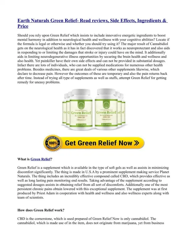 Earth Naturals Green Relief- Read reviews, Side Effects, Ingredients & Price