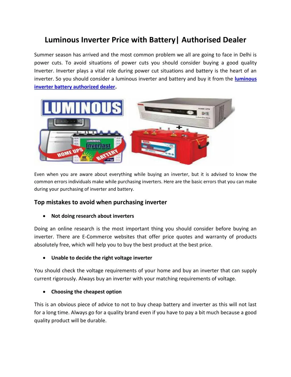 luminous inverter price with battery authorised