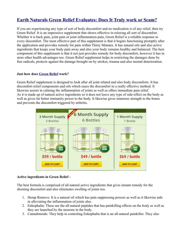 Earth Naturals Green Relief Evaluates: Does It Truly work or Scam?