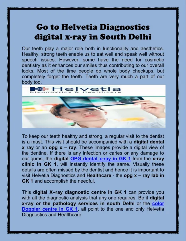 Go to Helvetia Diagnostics digital x-ray in South Delhi