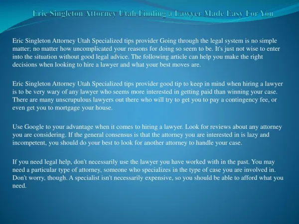 Eric Singleton Attorney Utah Finding a Lawyer Made Easy For You