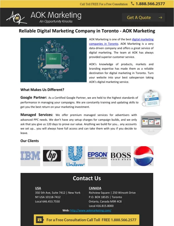 Reliable Digital Marketing Company in Toronto - AOK Marketing