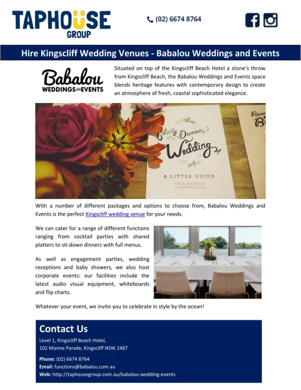 Hire Kingscliff Wedding Venues - Babalou Weddings and Events