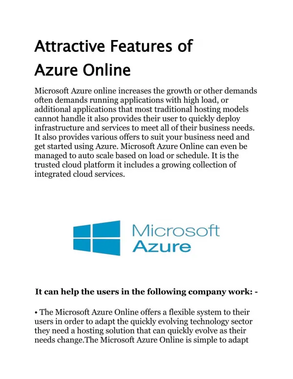 Attractive Features of Azure Online