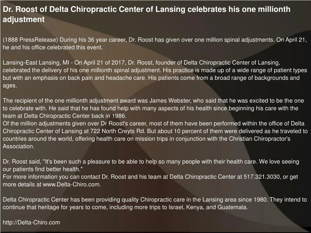 dr roost of delta chiropractic center of lansing