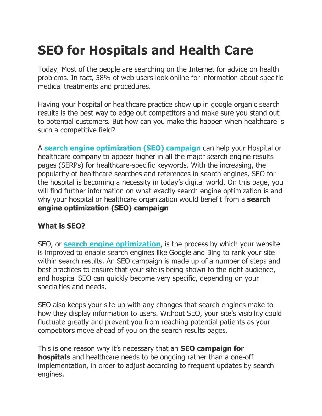 seo for hospitals and health care