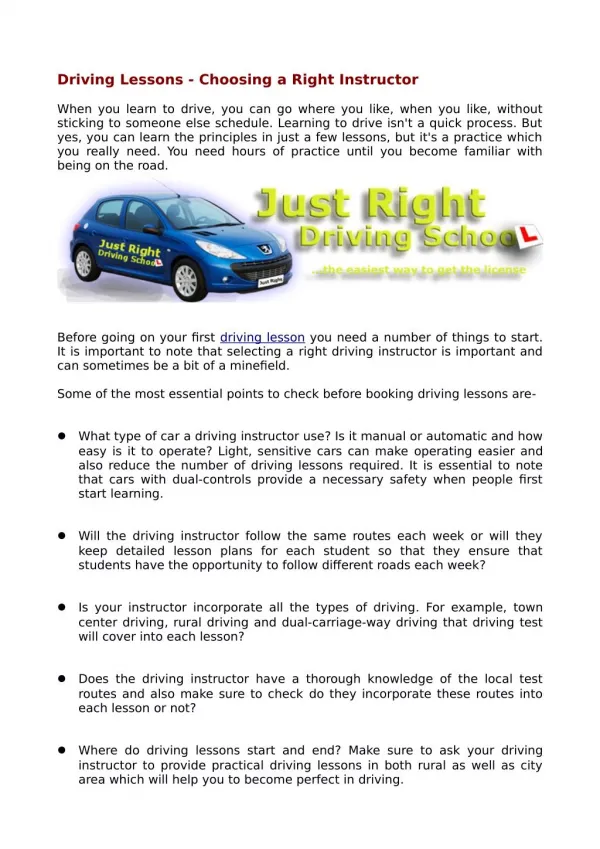 Driving Lessons – Choosing a Right Instructor