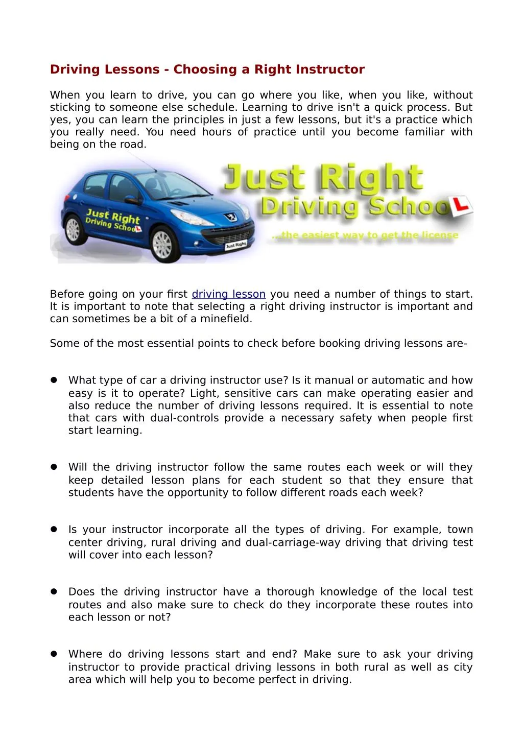 driving lessons choosing a right instructor