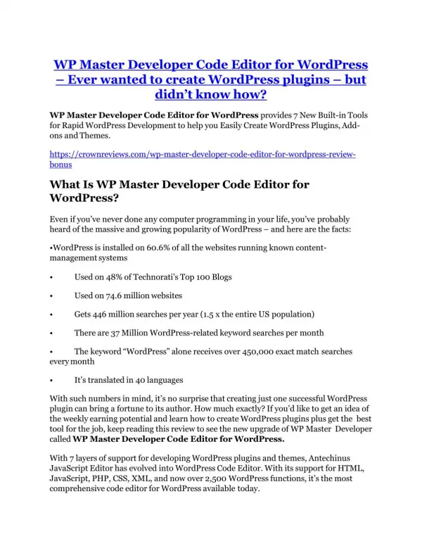 WP Master Developer Code Editor for WordPress review and Exclusive $26,400 Bonus