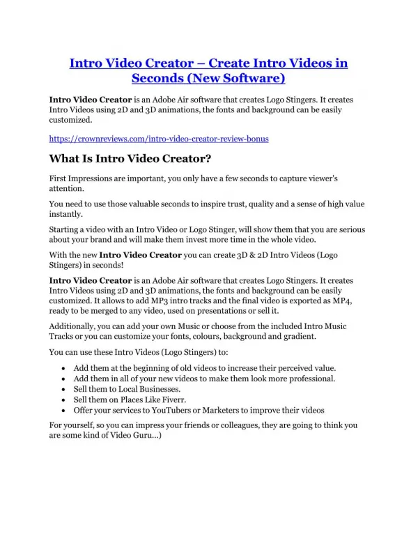 Intro Video Creator Review - SECRET of Intro Video Creator