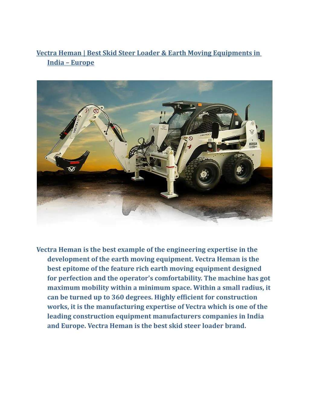 vectra heman best skid steer loader e i ndia