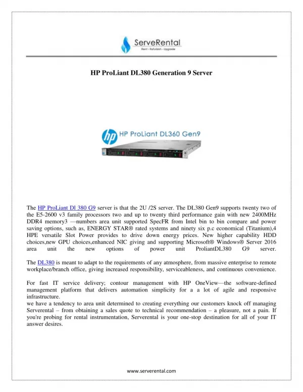 HP ProLiant DL380 Generation 9 Server