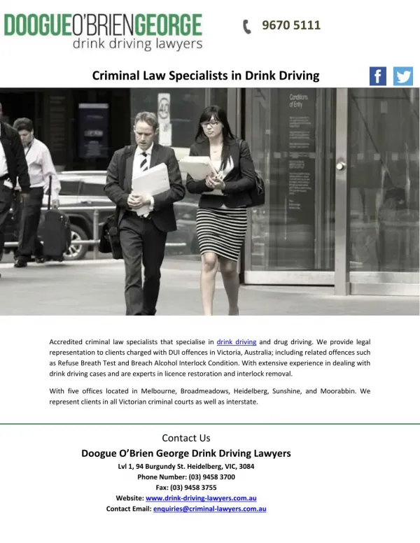 Criminal Law Specialists in Drink Driving