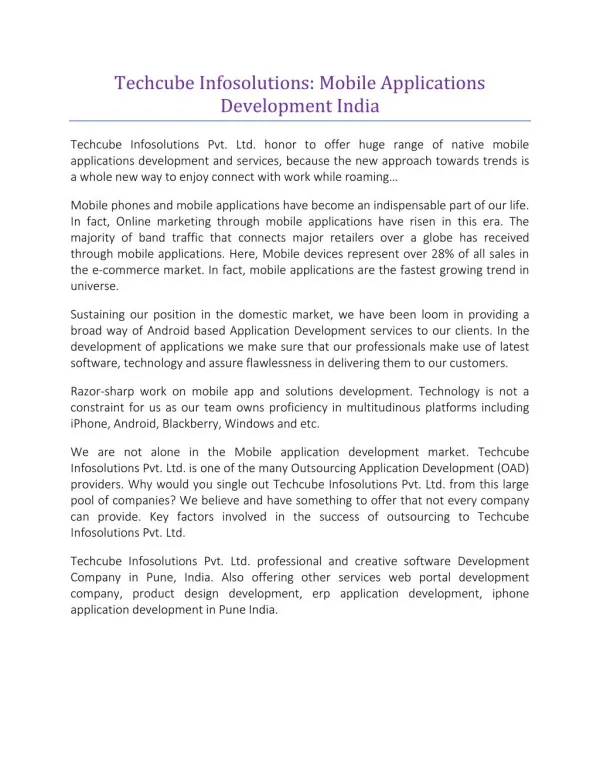 Techcube Infosolutions Pvt Ltd Mobile Applications Development India