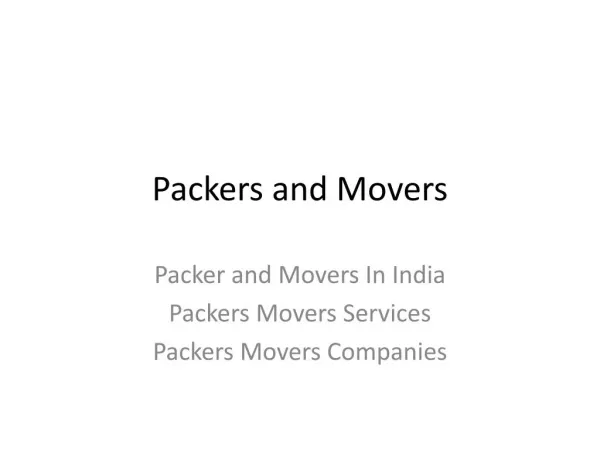 Packer and Movers In India