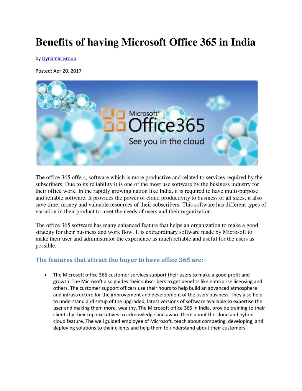 benefits of having microsoft office 365 in india