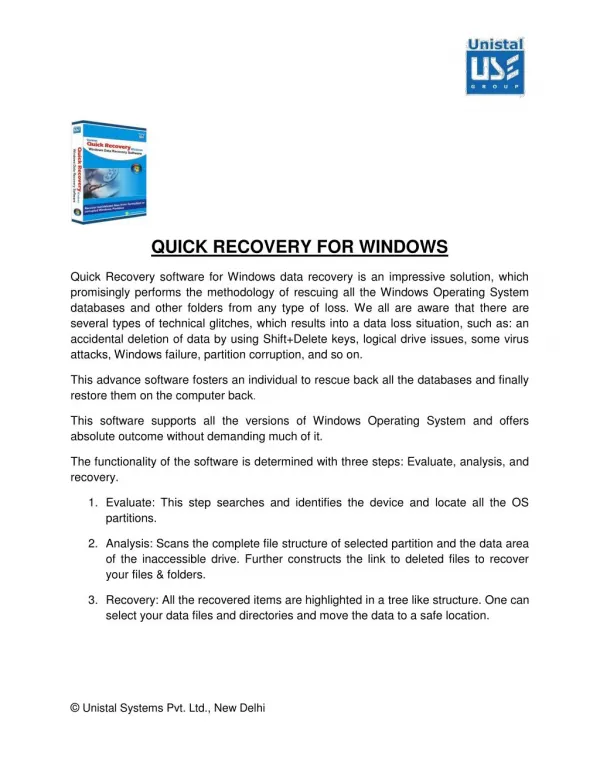 White Paper for Unistal Windows Data Recovery Software