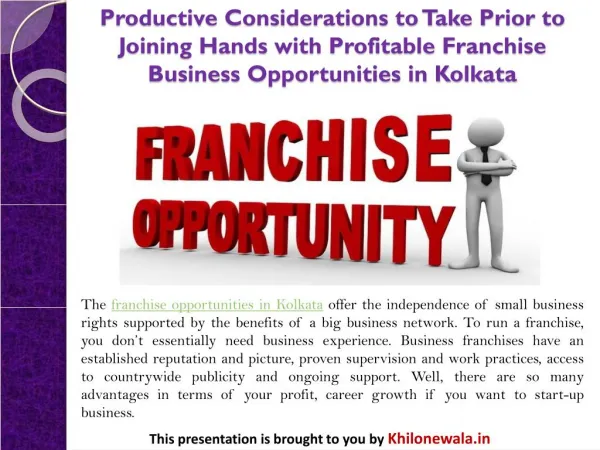 Productive Considerations to Take Prior to Joining Hands with Profitable Franchise Business Opportunities in Kolkata