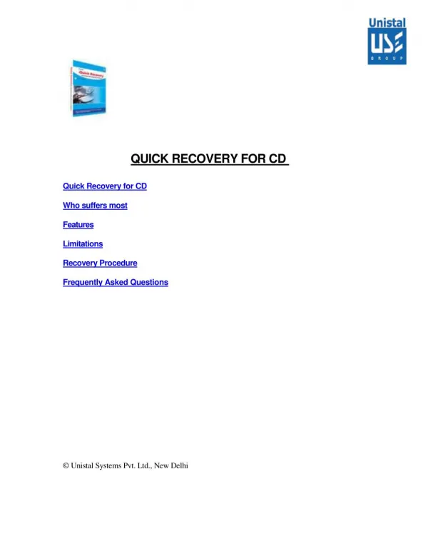 White Paper of Unistal Quick Recovery For CDs