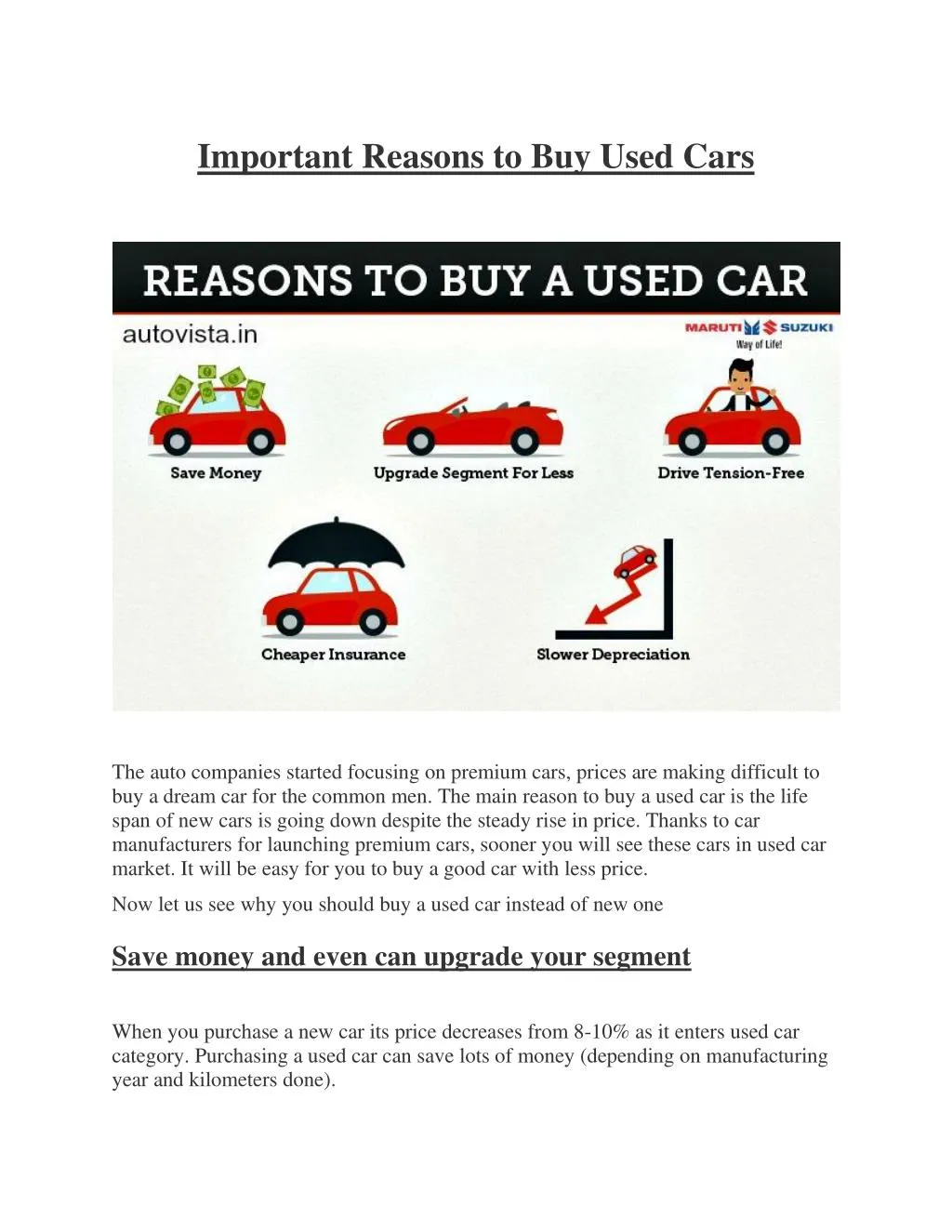 important reasons to buy used cars