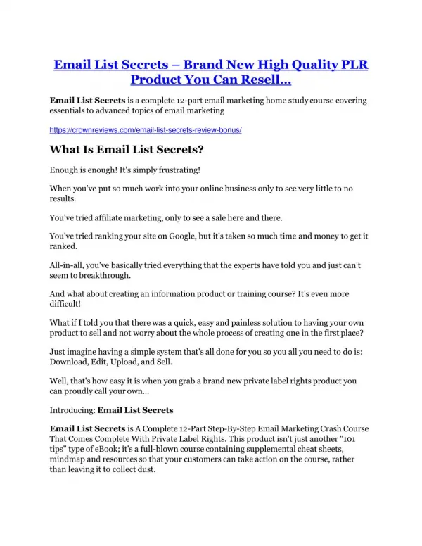 Email List Secrets Review - (FREE) Bonus of Email List Secrets