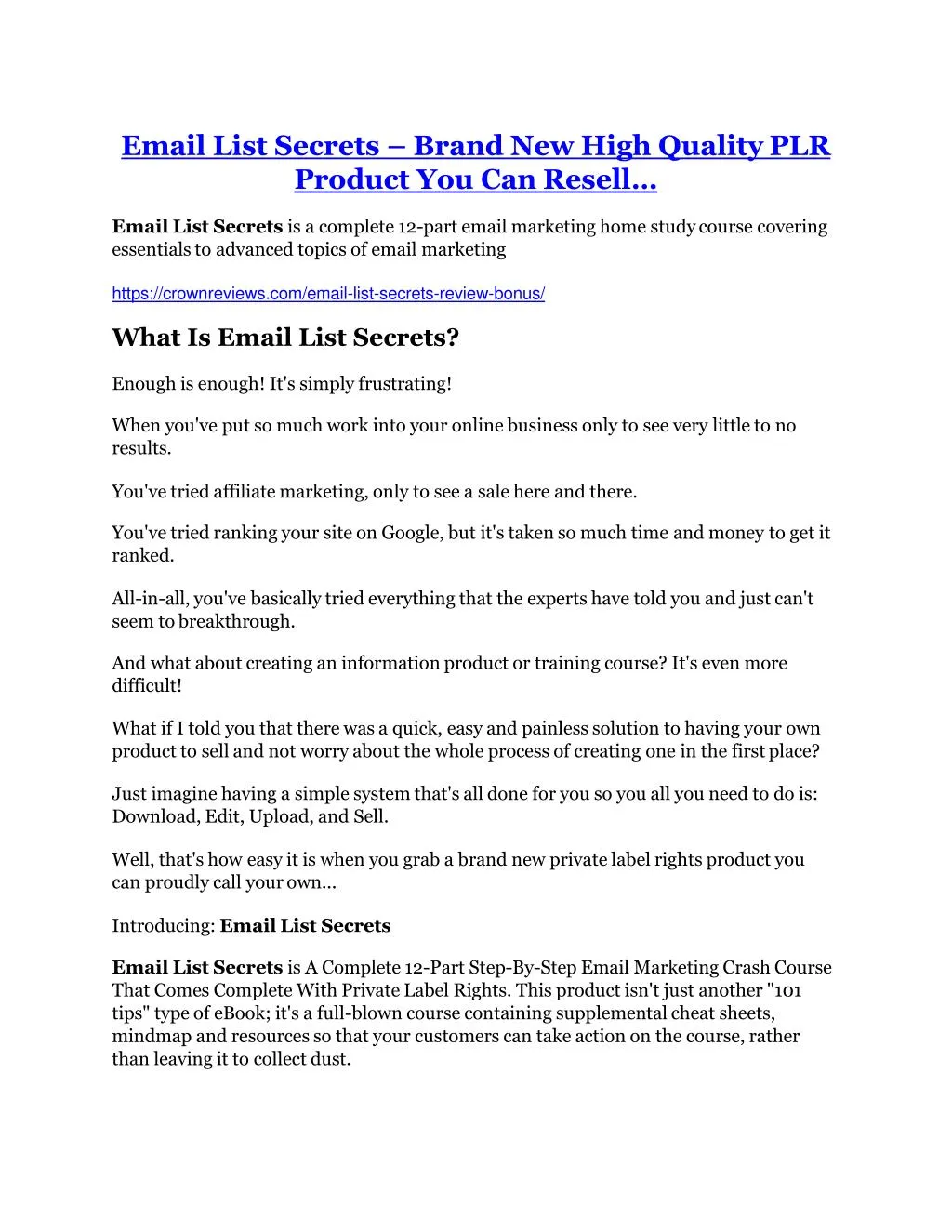 email list secrets brand new high quality