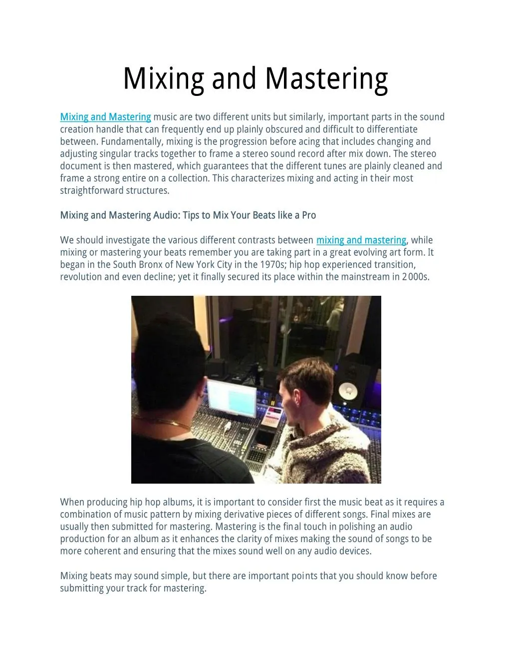 mixing and mastering