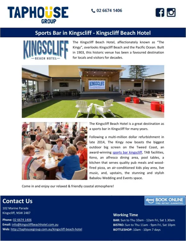 Sports Bar in Kingscliff - Kingscliff Beach Hotel