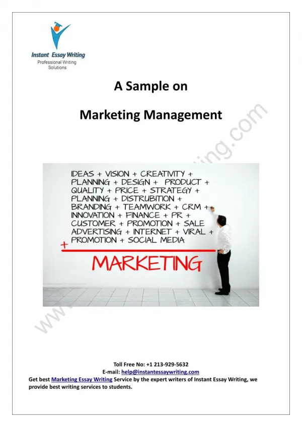 Sample on Marketing Management By Instant Essay Writing