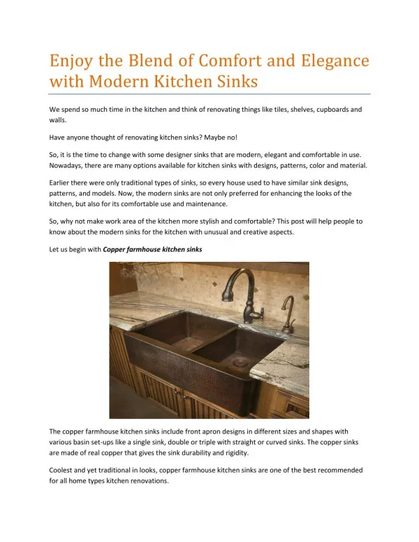 Enjoy the Blend of Comfort and Elegance with Modern Kitchen Sinks