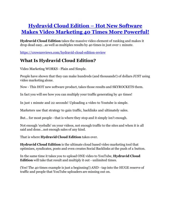 Hydravid Cloud Edition review & Hydravid Cloud Edition $22,600 bonus-discount