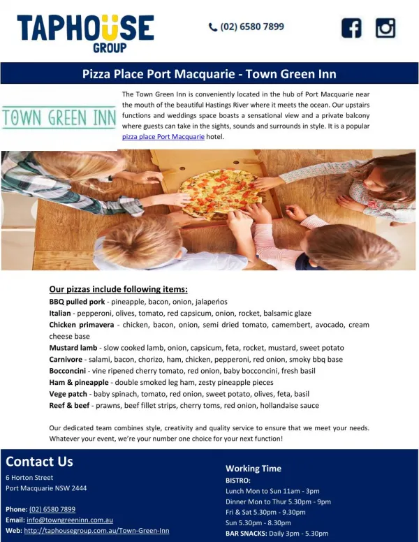 Pizza Place Port Macquarie - Town Green Inn