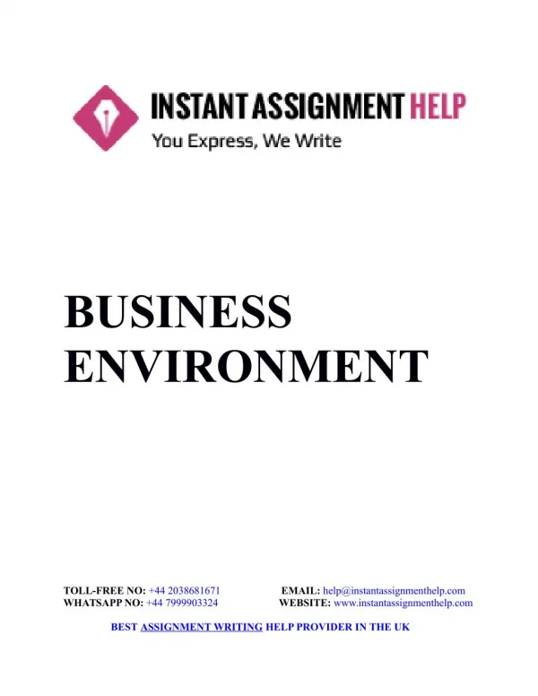Business Environment Sample Assignment By Expert Writers