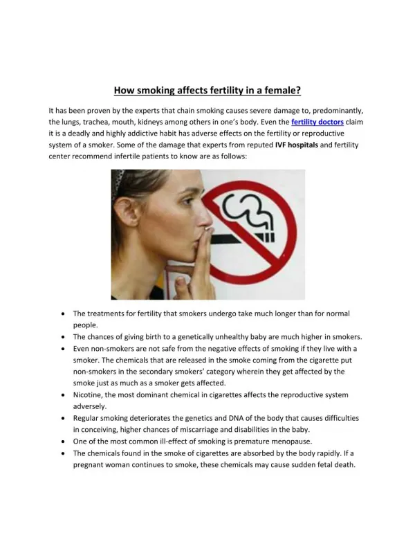 How smoking affects fertility in a female?