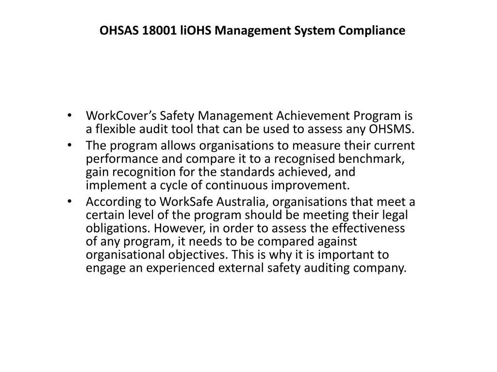 ohsas 18001 liohs management system compliance