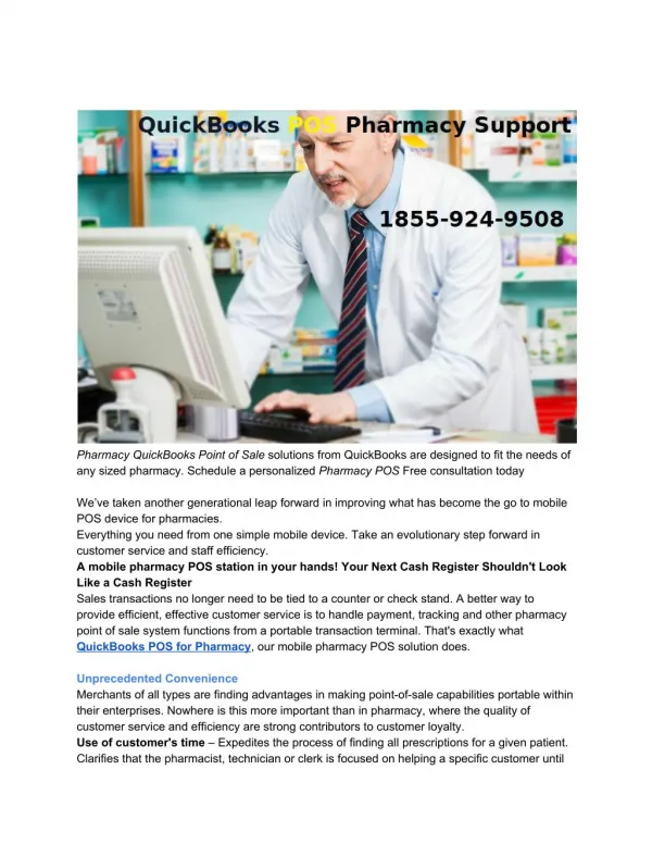 Pharmacy QuickBooks POS Support 1855-924-9508