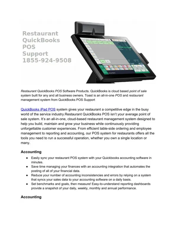 Restaurant QuickBooks POS Support 1855-924-9508