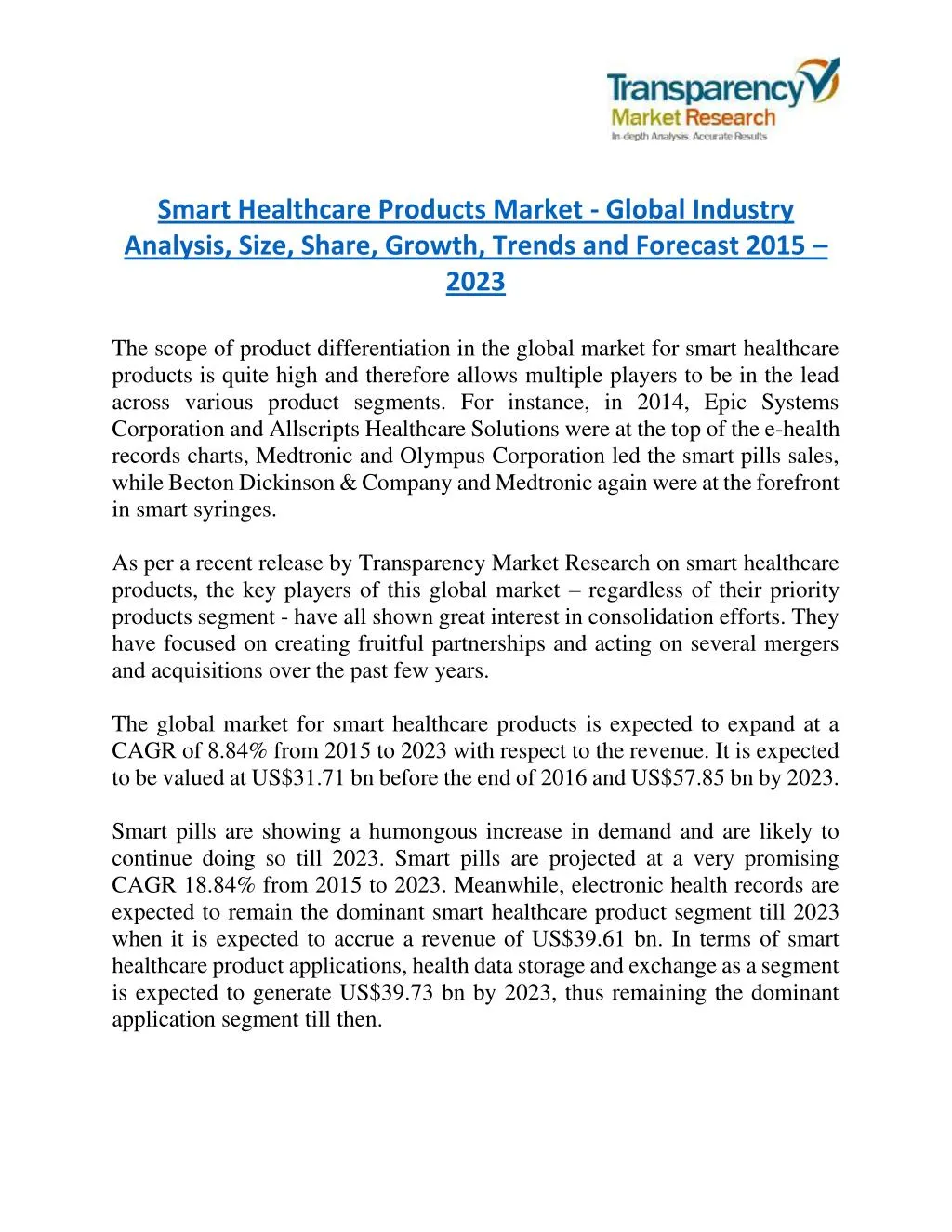 smart healthcare products market global industry