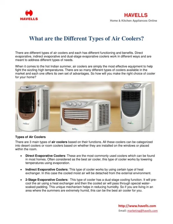 What are the Different Types of Air Coolers?
