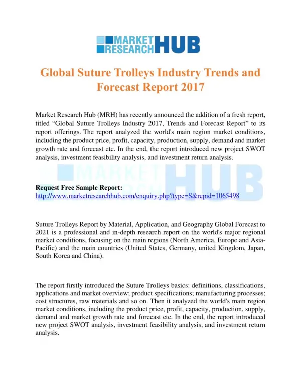 Global Suture Trolleys Industry Trends and Forecast Report 2017