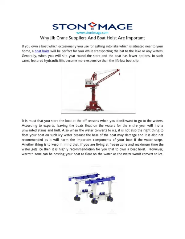 Why Jib Crane Suppliers And Boat Hoist Are Important