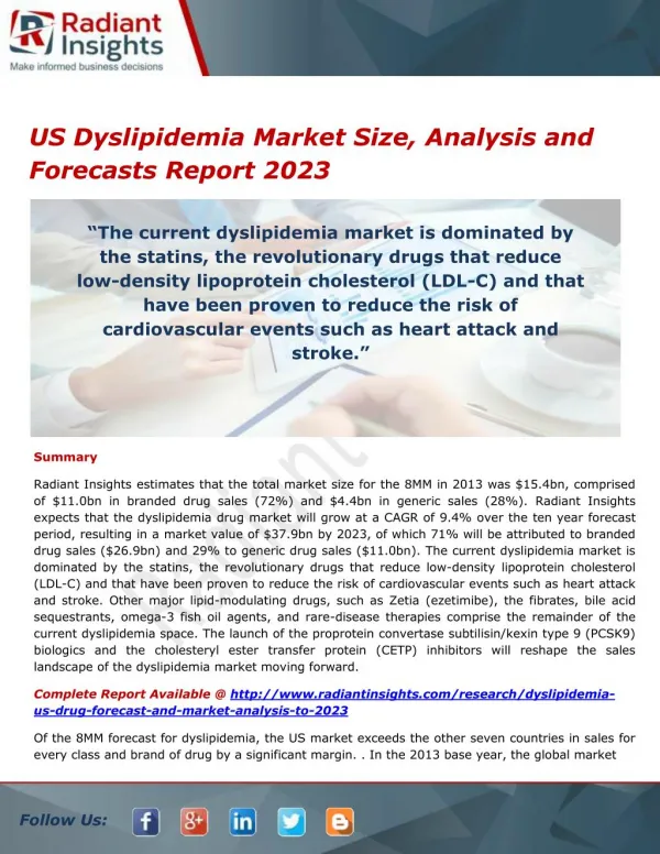 US Dyslipidemia Market Share, Opportunities and Outlook 2023